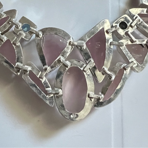 New Rose Quartz Stone w Mystic Topaz Cluster Statement Silver Overlay Necklace - Picture 5 of 13